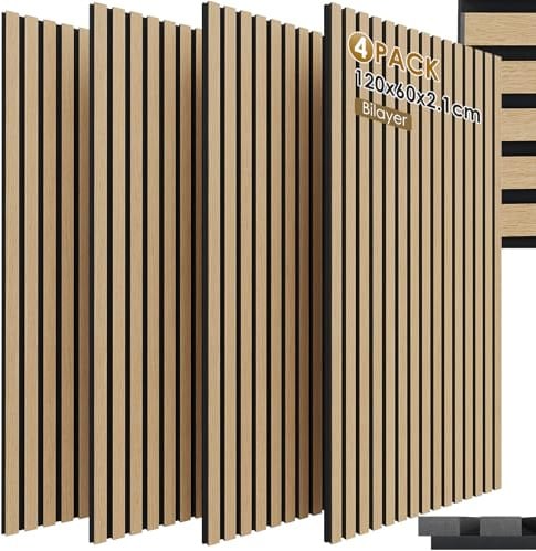 Clevich 3D Akustikpaneele 120x60x2.1cm | 4 Stück Wandpaneele Holzoptik, , mit Filz Schalldämmung, für Wohnzimme, Eiche