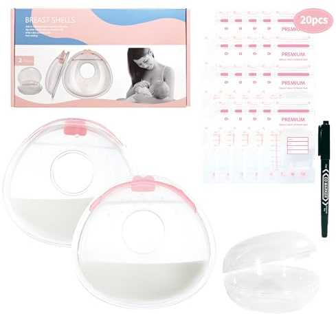Oiomniv Milk Collector 2PCS Milk Collection Shells Reusable Breast Shells | Silicone Breastmilk Collection Cups Milk Saver BPA Free for Breastfeeding, with 20 PCS Breastmilk Storage Bags, 1 Storage Bo