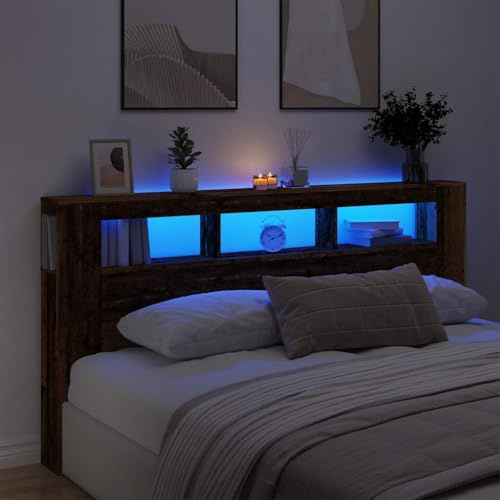 Runheo LED-Kopfteil Altholz-Optik 200x18,5x103,5 cm, Holzwerkstoff, mit RGB-Beleuchtung, Ablagen, stabile Oberplatte, für Schlafzimmer, modernes Design, Wandmontage erforderlich