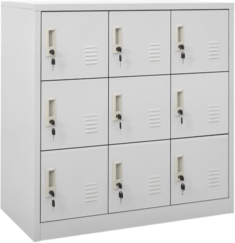 Foknhdi Armoire - Gris clair - 90 x 45 x 92,5 cm - En acier - Design moderne - Avec 9 casiers et serrures - Armoire de rangement robuste pour bureau, couloir, chambre à coucher