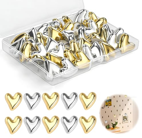 30 Stück Herz Stecknadeln mit bunten Köpfen, Herz Ohrringe Metall Glänzend Ohrstecker Herzförmige Reißzwecken Reißzwecken Dekorativ Reißnägel für Haus Schule Büro Push Pins für Poster Fotos Karten