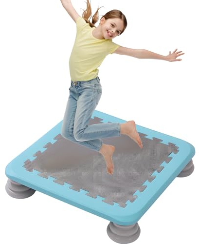 Mini-Trampolin für Kinder, 63,5 cm, rutschfestes, quadratisches Trampolin mit 150 kg Kapazität, sensorisches Trainingsgerät für Kinder von 3 bis 10 Jahren, sicherer Spaß für die Kleinen, Blau