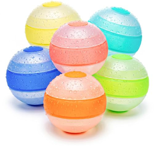 Wiederverwendbare Wasserbomben, 6Stück Schnell Befüllbare Selbstschließende Wasserbomben, Nichtmagnetischer Sicherheits Wasserball aus Silikon für Kinder, Strand, Pool, Wasserpark