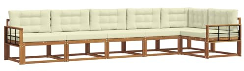 vidaXL Outdoor-Sofagarnitur mit Kissen 6 pcs Natur und Creme, Garten Lounge Möbel, modernes Outdoor Sofa, langlebiges Patio Sectional Sofa, Akazien entspannendes Set für Komfort im Hinterhof