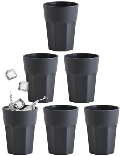Engelland - 6 x Plastikbecher, Trinkbecher, Anthrazit, Pastellfarben, 250 ml, mit Eichstrich, bruchfest, stapelbar, Mehrweg, Kunststoff, BPA-frei, wiederverwendbar, Party-Becher, Trink-Glas