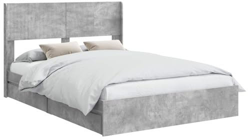 vidaXL Bettgestell mit Stauraum und Kopfteil Betongrau 150 x 200 cm, Moderner Stauraum-Bett, rechteckiger Rahmen, Elegantes Kopfteil, minimalistischer Stil, praktisches Möbelstück
