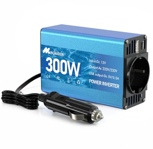 300W Wechselrichter 12V auf 230V Spannungswandler | TYPE-C & USB Anschluss, Autostecker Adapter, Steckdosenkonverter, Für Roadtrips und Camping