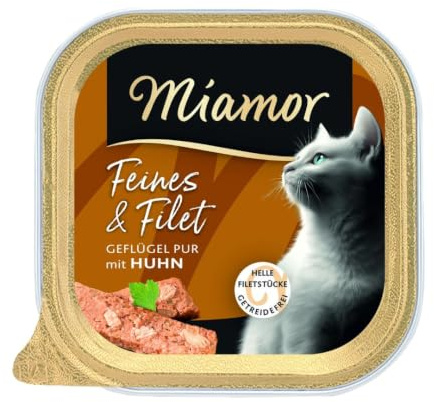 Miamor - Feines & Filet | Nassfutter für ausgewachsene Katzen mit Hellen Filetstückchen. Fettarmes Ergänzungsfutter in der Schale ohne künstliche Zusätze | 16x100g Geflügel Pur & Huhn