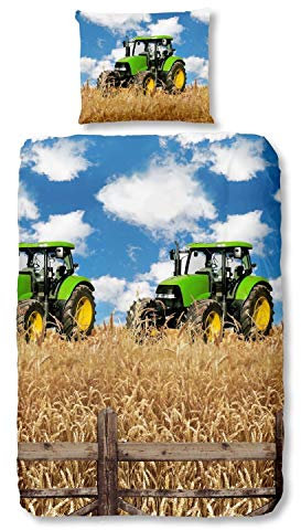 Good Morning Bettwäsche 5604 Farmer Traktor Bunt Baumwolle, 135 x 200 cm + 80 x 80 cm