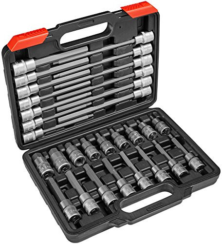 TecTake Juego de Llaves Tubulares Hexágono Interior 1/2 Largo/Corto | Maletín Consistente Incluido -varios modelos- (Tipo 3 | 30 pcs. largo/corto | No. 402693)