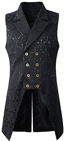 Nofonda Herren Weste Gotisch Steampunk Mittelalter Zweireihige Weste Brokat Frack VTG Tailcoat für Halloween Party Kostüm (schwarz, XX-Large)