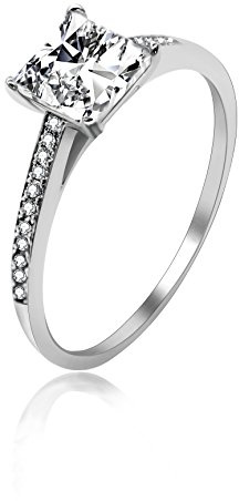Uloveido Damen 925 Sterling Silber Princess Cut Simulierter Diamant Solitaire Verlobungsring 2g LJ078