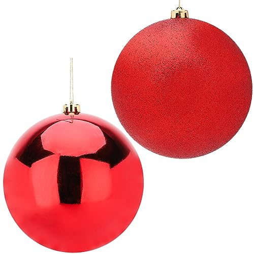 Christmas Concepts® Pack Of 2-200mm Baubles - Shiny & Glitter Design - Giant Christmas Baubles (Red)