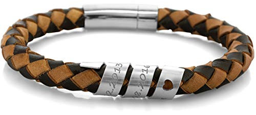 Herrenarmband Leder mit Gravur Männer Armband 925 Silber Schmuck für Mann Lederarmband geflochten Herren Namen Bajonett Herrenschmuck mit Text | HANDMADE IN GERMANY