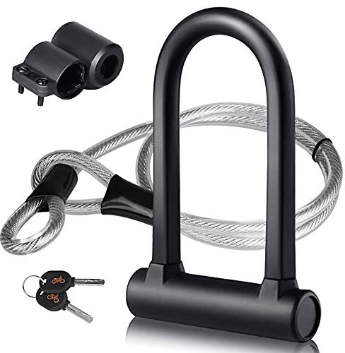 DINOKA Bike U Lock - 16mm Heavy Duty Security U Cable Bike Lock with 4ft Flex Bike Cable and Sturdy Mounting Bracket for Road Bike Mountain Bike Electric Bike Folding Bike