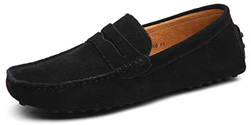 Men Casual Loafers Suede Slip On Brogues Comfortable Suede Moccasins Walking Shoes Black 6.5 UK