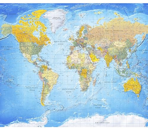 murando Fototapete selbstklebend Weltkarte 147x105 cm Tapete Wandtapete Klebefolie Dekorfolie Tapetenfolie Wand Dekoration Wandaufkleber Wohnzimmer Geographie Kontinente