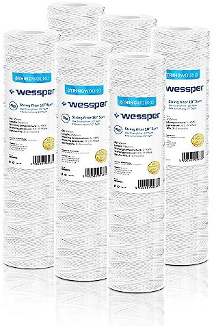 6x Wessper 10 Cartuccia Filtro Filo Avvolto Polipropilene per sedimenti per osmosi inversa, palo alimentato ad acqua e filtrazione di particelle