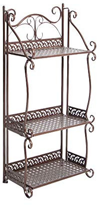 GUOCU Mehrschichtiges Eisenregal,Pflanzenregal Blumenregal Gartenregal Metall Blumenbank Pflanzentreppe Garten Balkon für Küche/Wohnzimmer/Bad 3 Tier Kaffee Plus Einheitsgröße