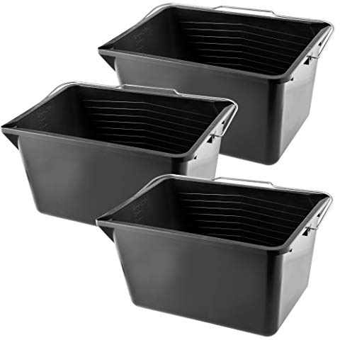 KADAX Paint Bucket, Plastic Paint Scuttle with Metal Handle, Rectangular Panting Bucket for Renovations, Repairs, Repainting, Lightweight Paint Container (12L, Black, Set of 3)