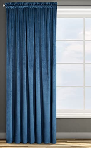 Eurofirany ROSA Vorhang Samt Velvet Kräuselband -1 STK. Weich Edel Gardine 200g/m² Elegant Glatt Einfarbig Flauschig Modern Klassisch Wohnzimmer Schlafzimmer, 135x300 cm, Blau