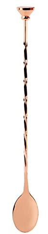 Olympia Copper Plated Twisted Shaft Cocktail Mixing Spoon, 290mm | Weighted hammer-style end maintains balance and control while a teaspoon-sized bowl simplifies measuring small drink pours.
