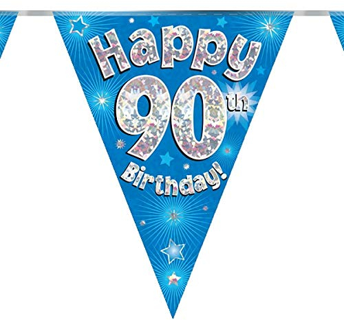 90th Birthday Blue Birthday Party Flag Banner Bunting Age 90