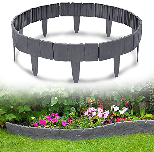YRHome Rasenkante Kunststoff Steinoptik 7,5m Beetumrandung Garden Border aus Polypropylen Mähkante Beeteinfassung Gartenzaun, 1 Element BxHxT: 25x23x1 cm, Anthrazit