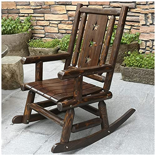 LXLA Schaukelstühle Natürliches Massivholz Schaukelstuhl Auf Der Veranda, Rustikaler Terrassen-Rocker Indoor Wohnzimmer Erwachsene Lounge-Stühle, Geschenk Der Eltern (Color : Brown)