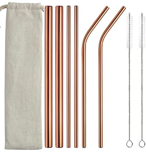 6 Piece Stainless Steel Metal Straw Set Straws Big Reusable Cup Straws with 2 Brush Cleaner for Bubble Tea Milkshake Smoothie 2 Straight Straws + 2 Bob a Straws 12 mm