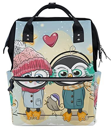 LDIYEU Vogel Nah Liebe Cartoon Winter Wickeltasche Reiserucksack Grosse Kapazität Schulter Mom Taschen für Reisen im Freien