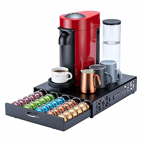FlagShip Support de capsules pour Nespresso Vertuo - Organiseur de capsules - Design de bar à café et support pour machine à café - Métal noir (capacité de 50 capsules)