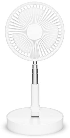 Trebs 99380 Table Fan - Portable and Battery Operated - Telescopic Stand - 10000 mAh Battery - 4 Speeds - White
