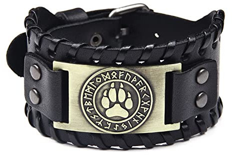 TQWSVUM Nordisches Wikinger Bären Pfoten Lederarmband - Handgemachtes Metall Amulett Geflochtenes Breites Manschetten Armband - Männer Frauen Vintage Slawischen Armreif Schmuck(Bronze B)