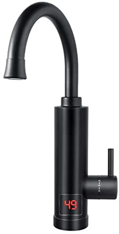 HMAKGG Elektrischer Küche Wasserhahn mit Durchlauferhitzer 3000W Schwarz LED Elektrische Armatur Temperaturanzeige Smart Heater Warmwasserhahn 360° Drehbar Edelstahl Küchenarmatur