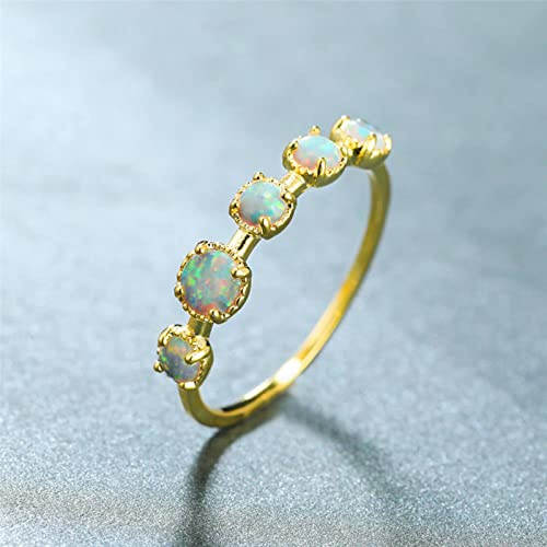Cute Female White Opal Stone Ring Charm Yellow Gold Thin Wedding Rings For Women Dainty Bridal Round Engagement Ring