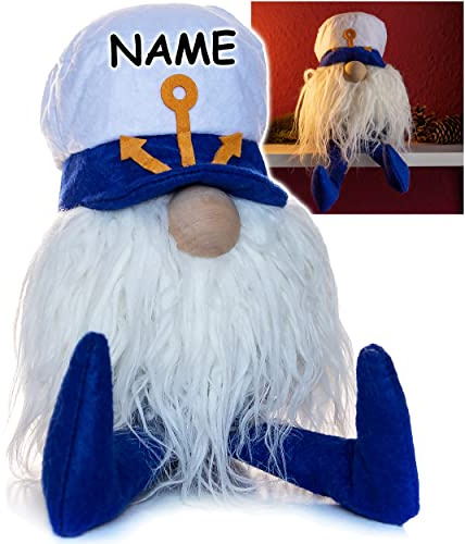 alles-meine.de GmbH lustiger Wichtel/Zwerg 30 cm groß Kapitän/Seefahrer/Matrose - inkl. Name - für Sommer & Winter - Weihnachten - Plüschtier/Kantenhocker/Türstopp..