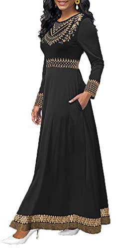 DOTBUY-SHOP Damen Muslim Lange Robe Muslimisches Vintage Kleid Ohne Hijab Naher Osten Dubai Türkei Arab Islamischer Ramadan Sommerkleid Gebetskleidung Abaya für Frauen