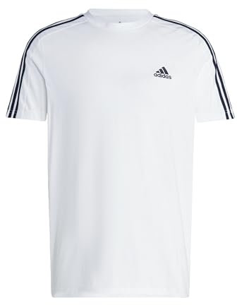 adidas Essentials Single Jersey 3-stripes Tee Maglietta a maniche corte, White/Black, L Tall Uomo