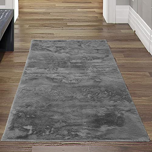 Teppich-Traum Wohn- & Esszimmerteppich Flur | waschbar & unempfindlich | Klassischer Stil anthrazit, 70x140 cm