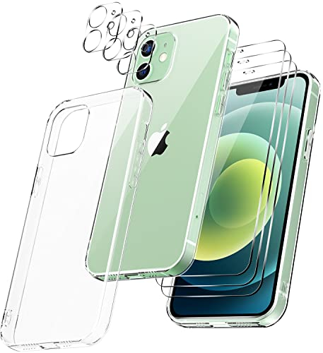 Guscase Hülle für iPhone 12 Mini 5,4 Zoll mit 3 Stück Schutzfolie und 3 Stück Kameraschutz, Dünn Transparente Weiches Silikon Schutzhülle, Durchsichtig Kratzfest Stoßfest TPU Handyhülle