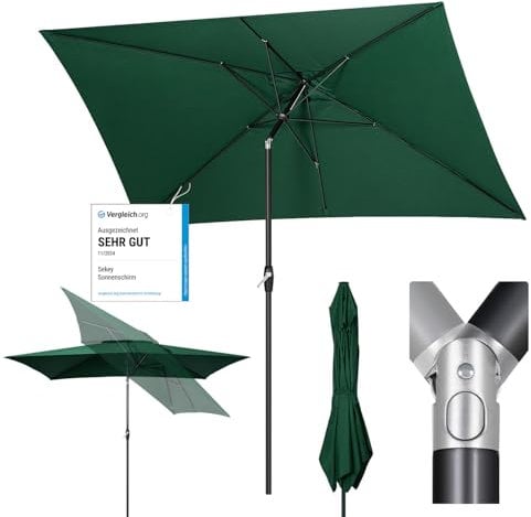 Sekey Aluminum Sonnenschirm 200 × 300 cm Sonnenschirm Balkon Sonnenschirm Rechteckig für Balkon Garten & Terrasse Sonnenschutz UV 50+