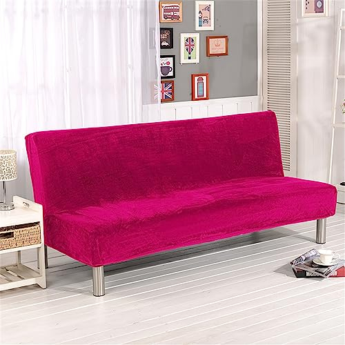 Surwin Sofabezug ohne Armlehnen 2/3 Sitzer, Samt Einfarbig Stretch Armlose Clic Clac Sofabettüberzug Bunt Sofahusse Schonbezug Protector für Klappcouch Schlafsofa (S:160-190cm,Rosa)