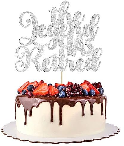 Gyufise 1Pc The Legend Has Retired Cake Topper Glitter Going Away Cupcake Pick for Happy Farewell Retirement Theme Party Cake Decorations Supplies Silver