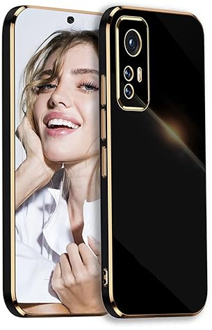 POUHYE Handyhülle für Xiaomi 12 Pro Hülle Original, Mädchen Galvanisierte Kameraschutz Weich TPU Silikon Schutzhülle Ultra Dünn Case Stoßfeste Hülle für Xiaomi 12 Pro Schwarz