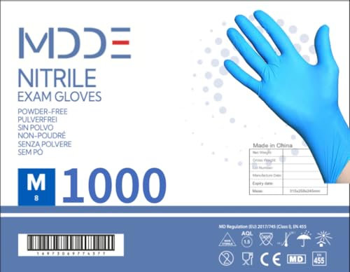 Einweghandschuhe, einmalhandschuhe Nitril handschuhe, untersuchungshandschuhe für medizinische Lebensmittel, puderfrei, latexfrei, hypoallergen (1000, Blau, M)