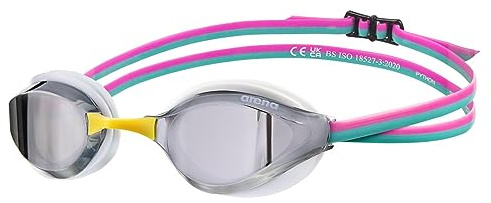 Arena Unisex Adults Python Racing Swim Goggles for Men and Women Anti-Fog Mirror Lens Max Comfort Dual Strap, Silver/White/Fuchsia