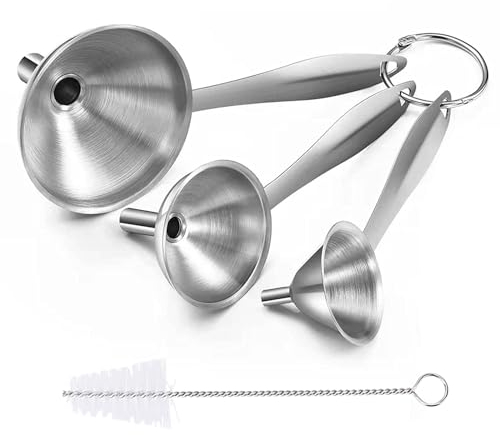3 Tailles Entonnoir Inox Entonnoir Cuisine avec Brosses De Nettoyage Poignée Allongée Entonnoir Alimentaire pour Transfert Liquide, Alimentaire, Vin, Confiture 4.5/5.5/7.5cm