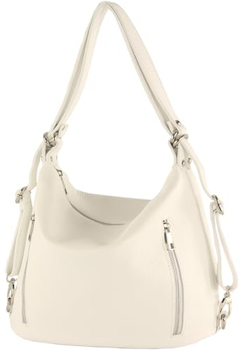 modamoda de T249 Damen Rucksack Schultertasche 2 in 1 aus Leder handmade in Italy, Farbe:Weiß