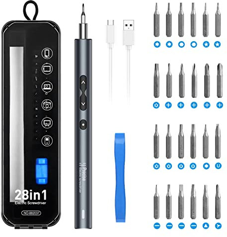 Upgraded Ankilo 28 in 1 Mini Elektroschraubendreher, Präzisions-Power-Schraubendreher-Set, tragbares magnetisches Reparaturwerkzeug-Set mit 3 LED-Lichtern USB-Kabel, 0,45-0,5 Nm elektrisches